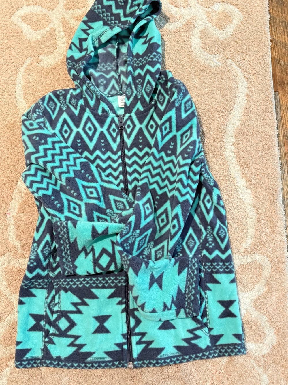 Aqua & Navy Aztec Hooded Fleece Jacket